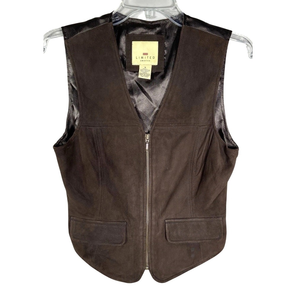 Limited America Leather Zip Vest‎ Womens Small Suede V-neck Y2K